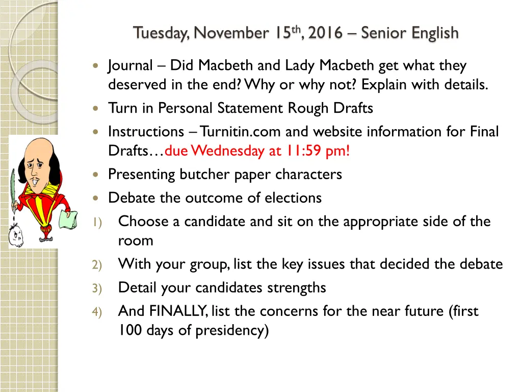 tuesday november 15 th 2016 senior english