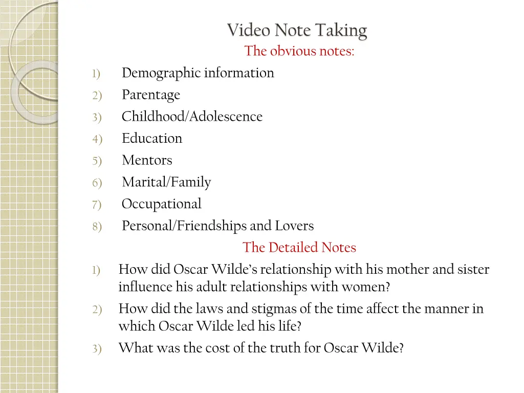 video note taking the obvious notes