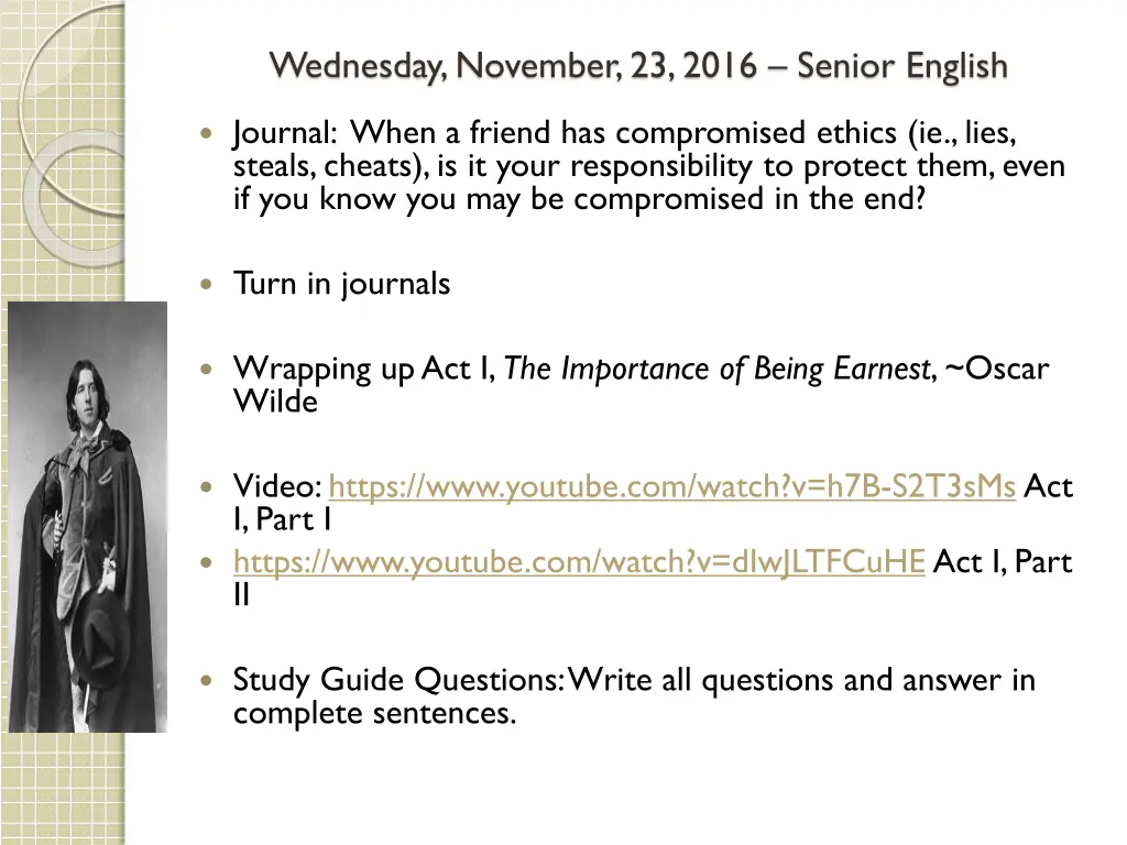 wednesday november 23 2016 senior english
