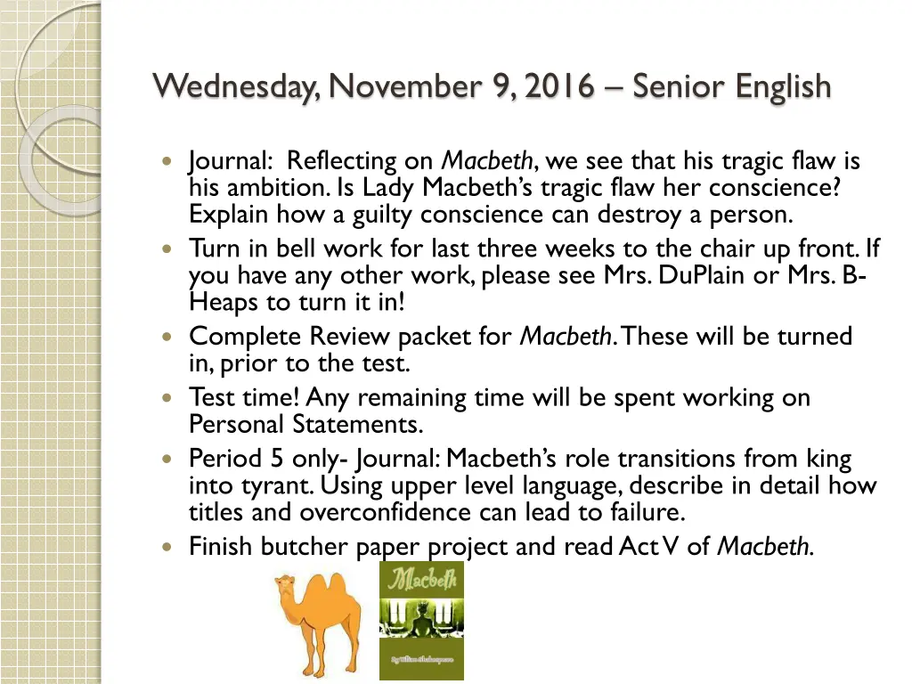 wednesday november 9 2016 senior english