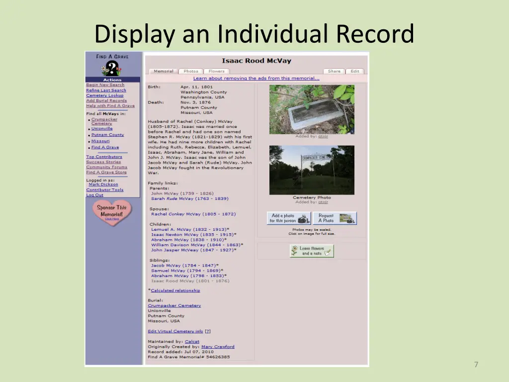display an individual record 1