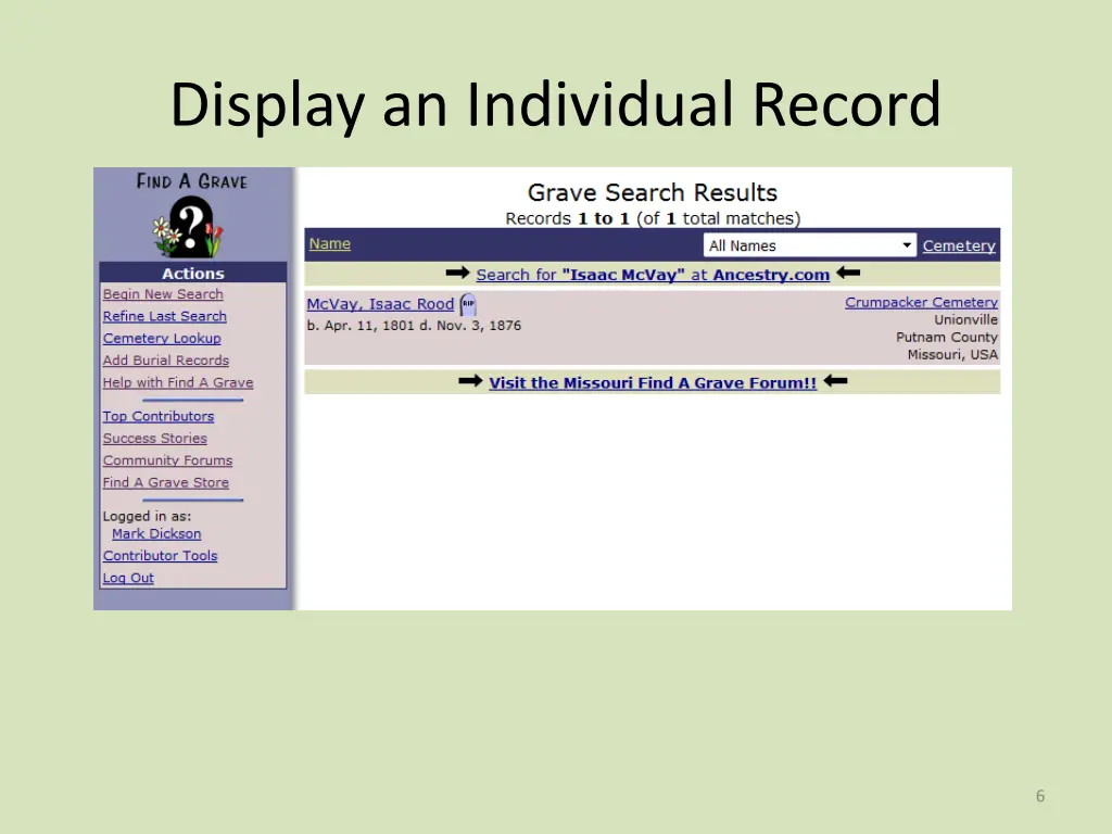 display an individual record