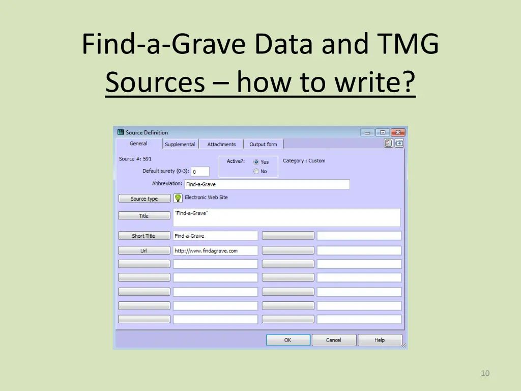 find a grave data and tmg sources how to write