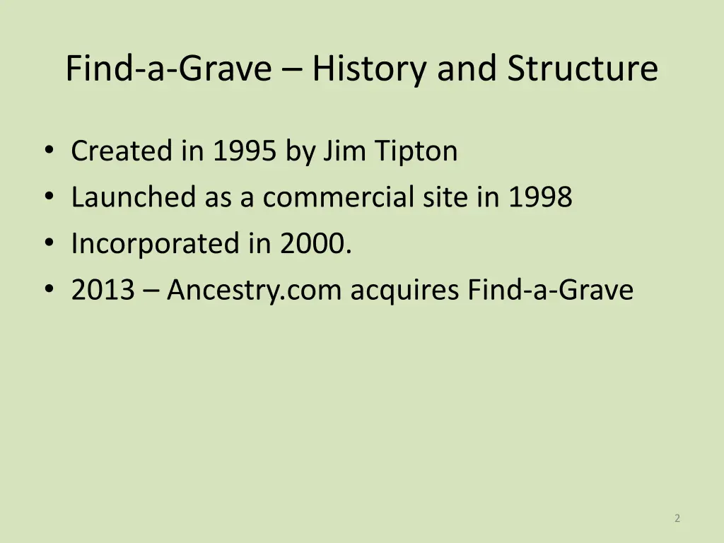 find a grave history and structure
