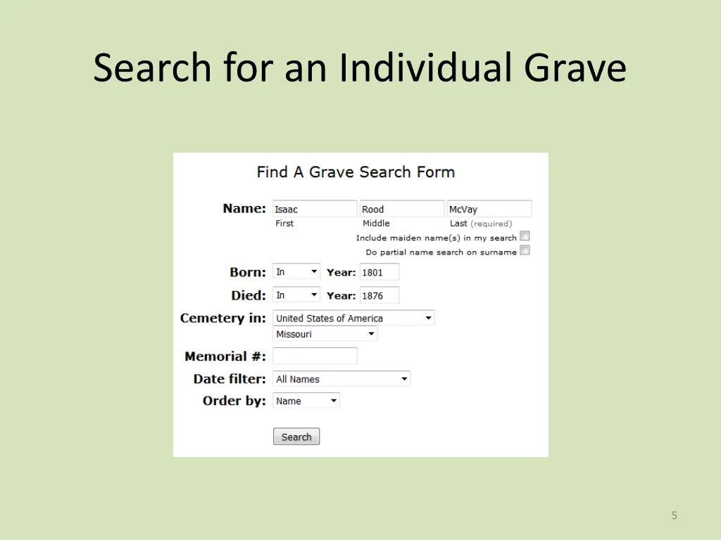 search for an individual grave