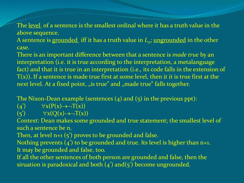 the level of a sentence is the smallest ordinal