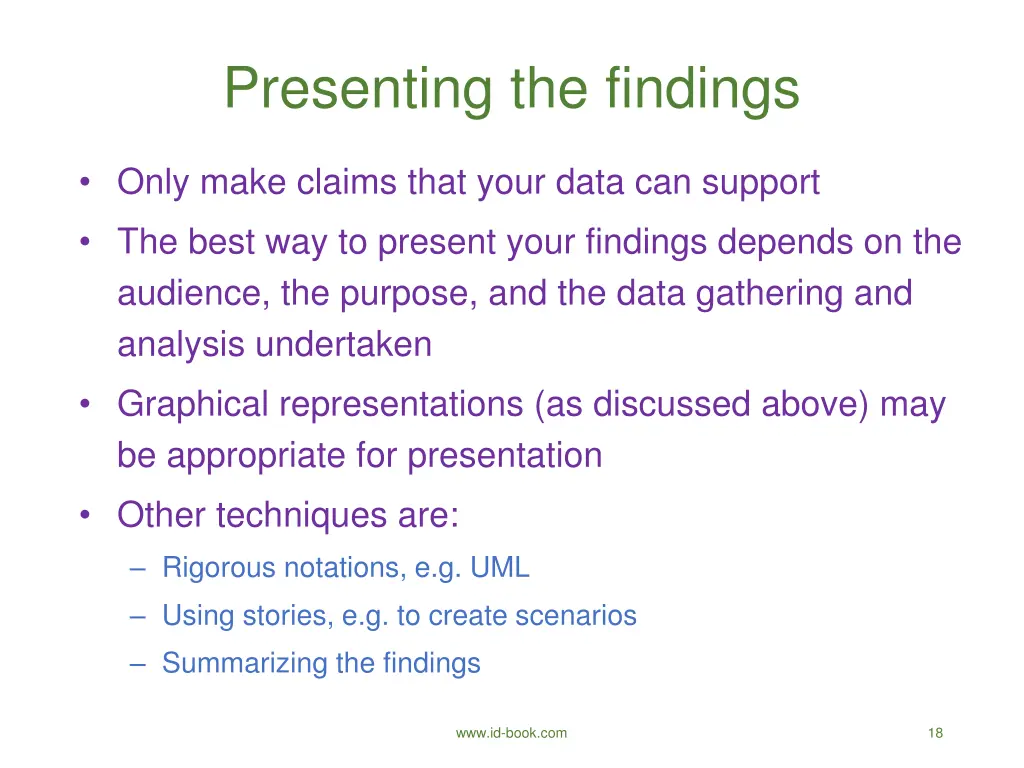 presenting the findings
