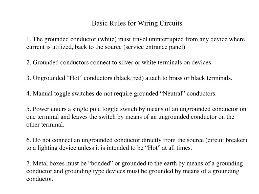 basic rules for wiring circuits