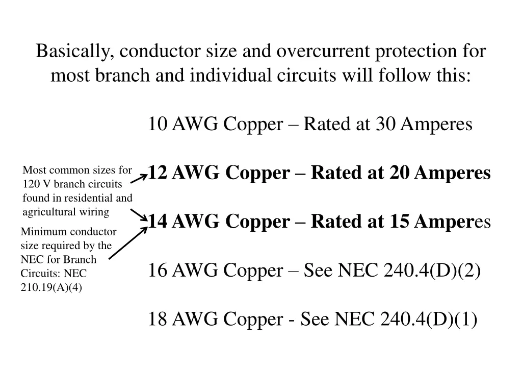 basically conductor size and overcurrent