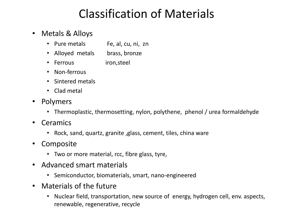 classification of materials