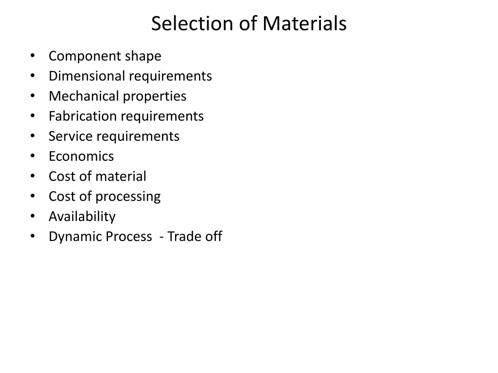 selection of materials
