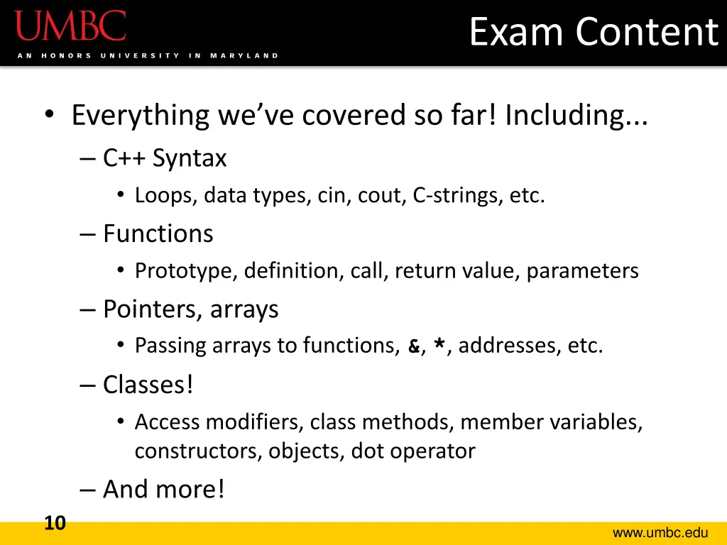 exam content