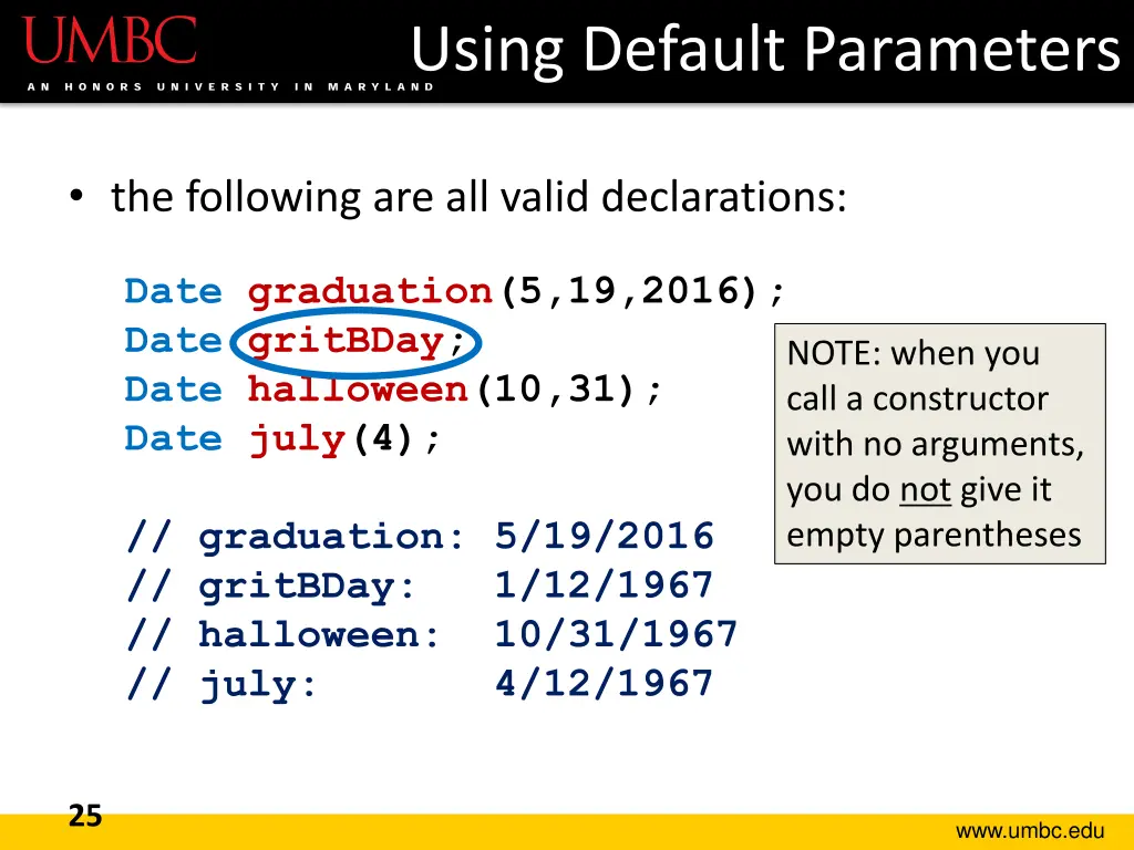 using default parameters