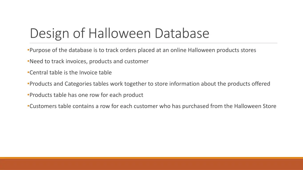 design of halloween database