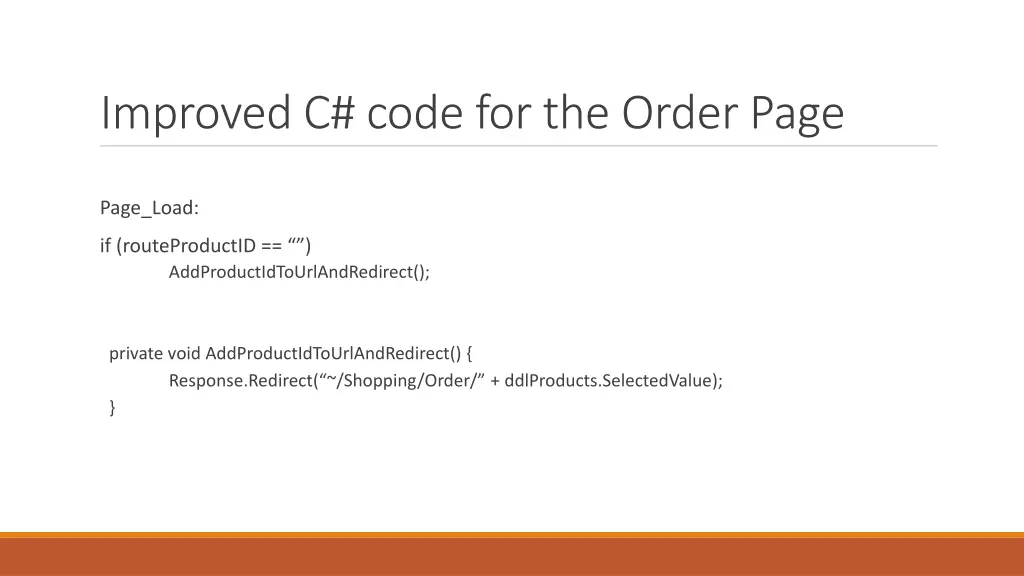 improved c code for the order page