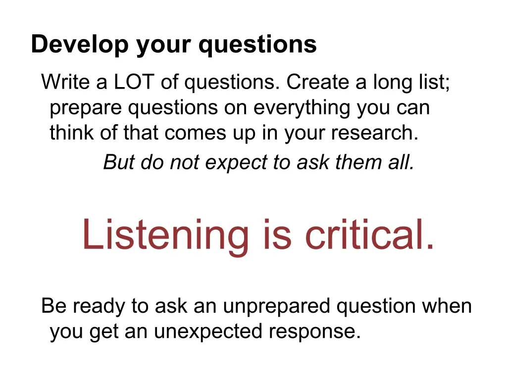 develop your questions 1