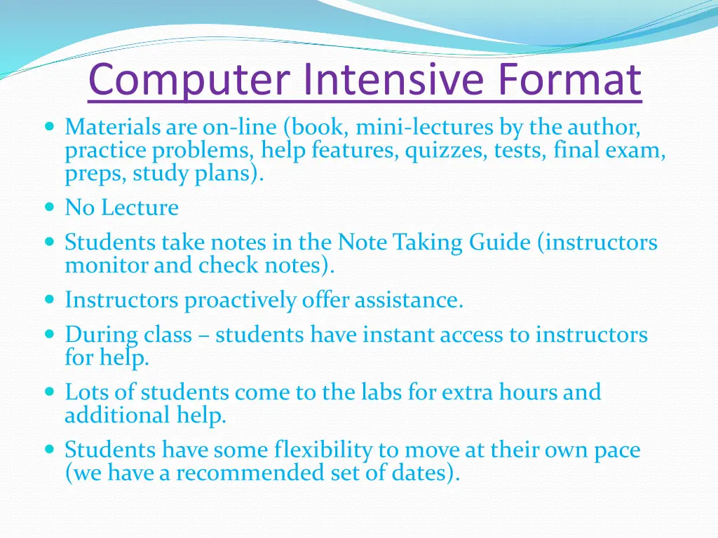 computer intensive format materials are on line