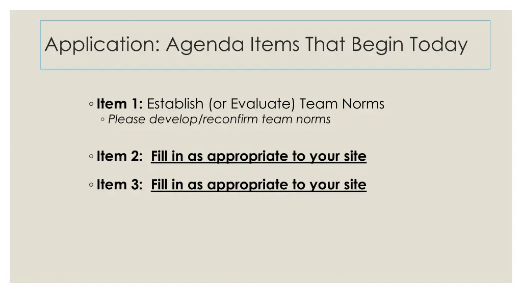 application agenda items that begin today
