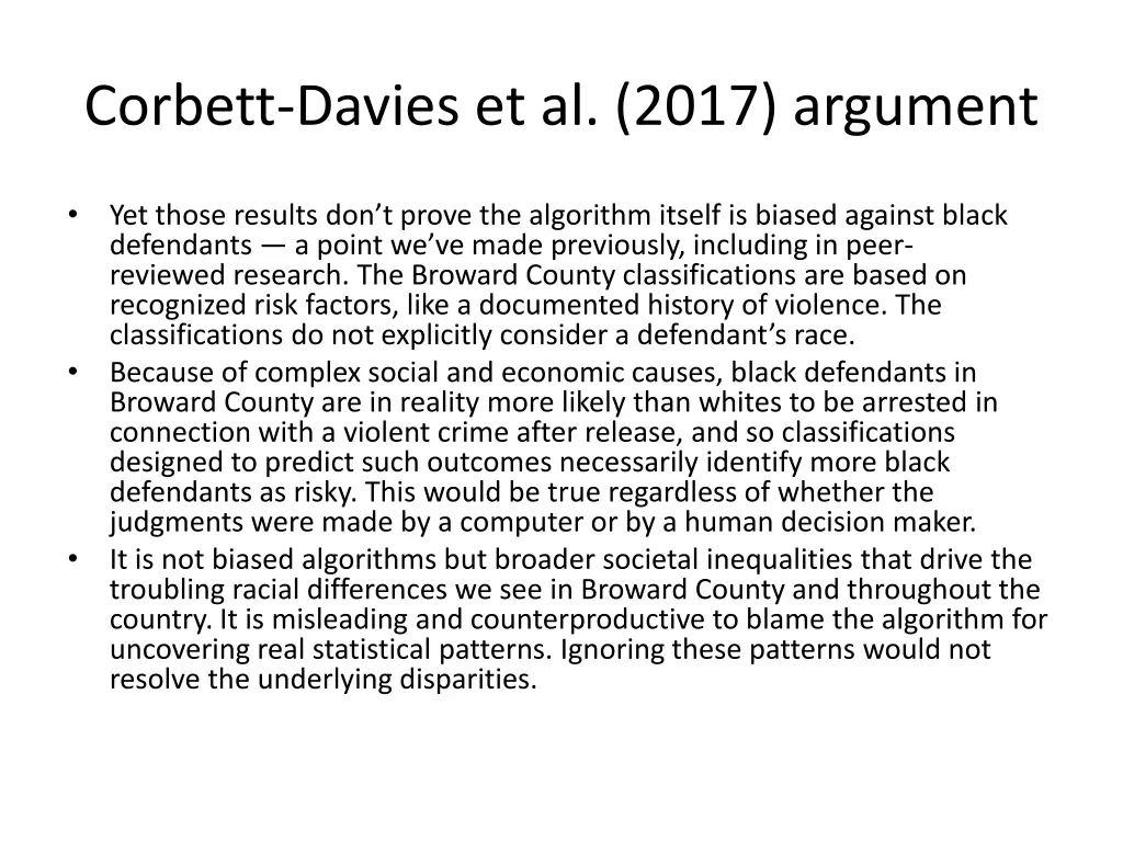 corbett davies et al 2017 argument