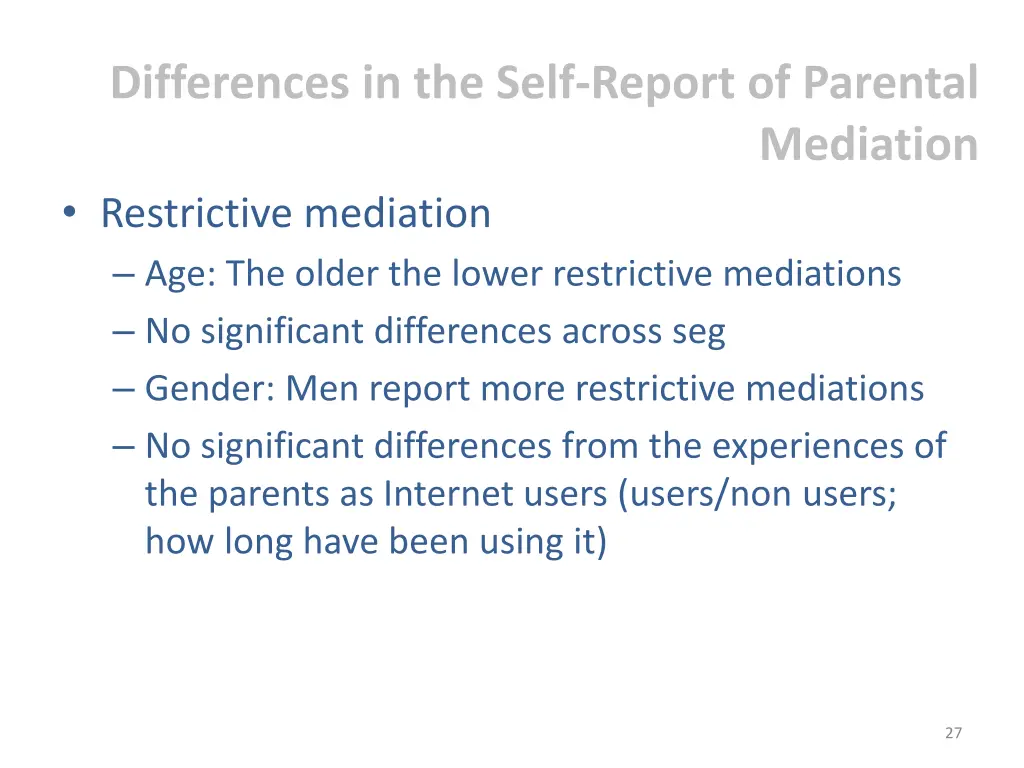 differences in the self report of parental 1
