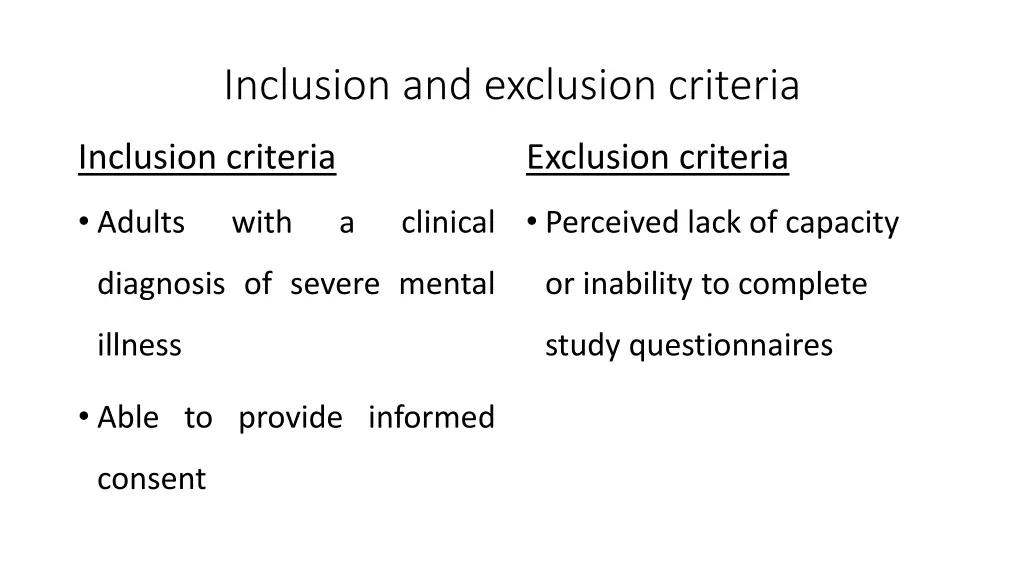 inclusion and exclusion criteria