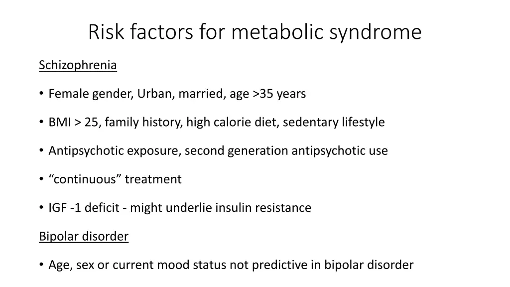 risk factors for metabolic syndrome