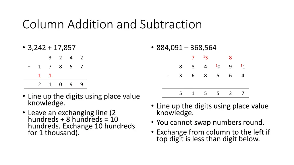 column addition and subtraction