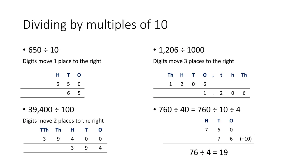 dividing by multiples of 10