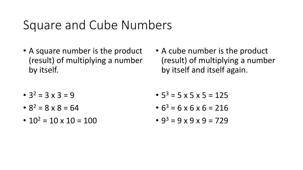 square and cube numbers