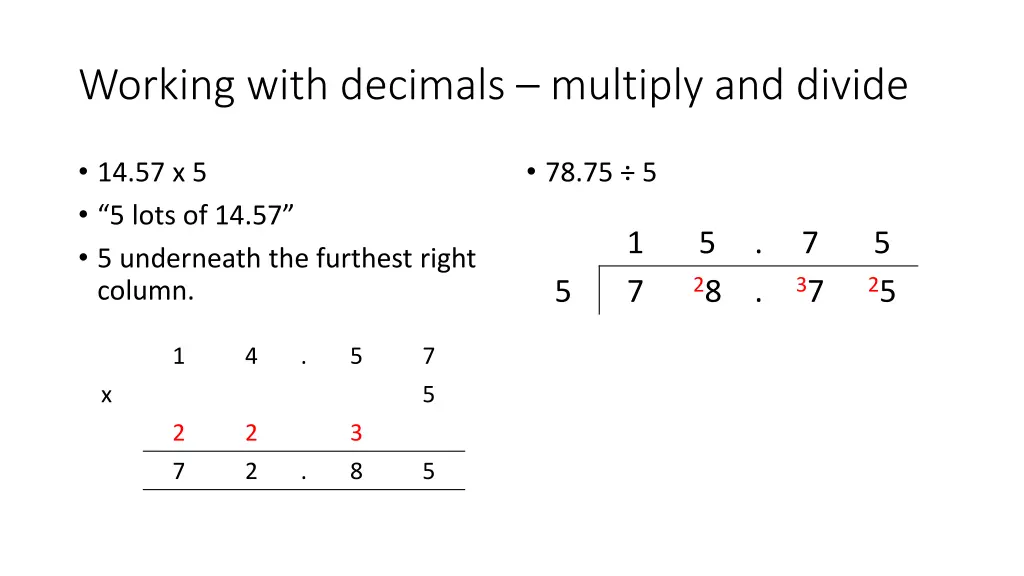 working with decimals multiply and divide