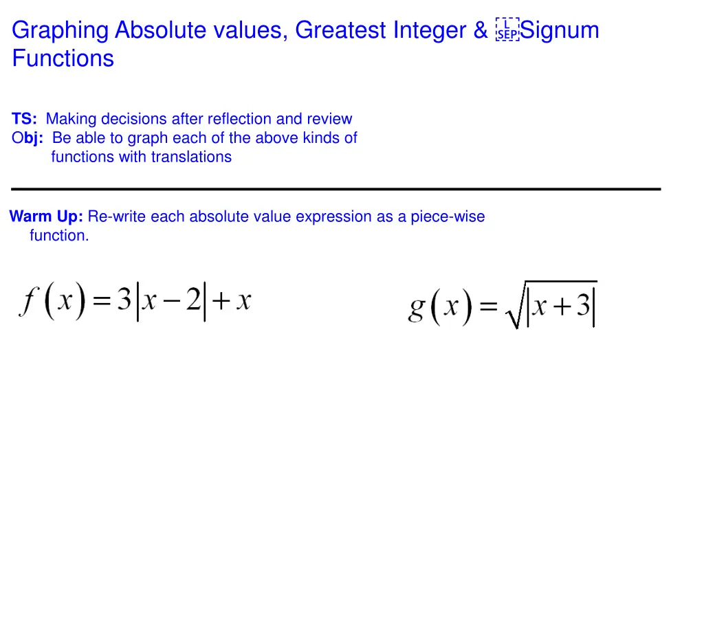 graphing absolute values greatest integer signum