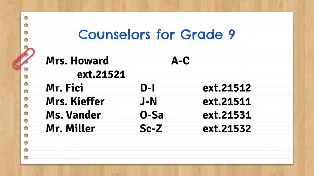 counselors for grade 9
