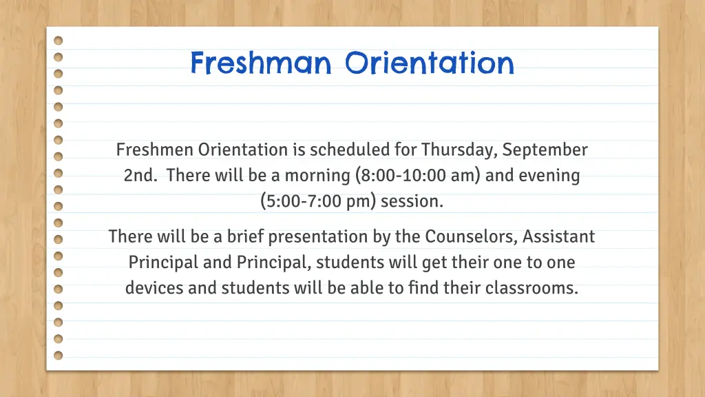 freshman orientation