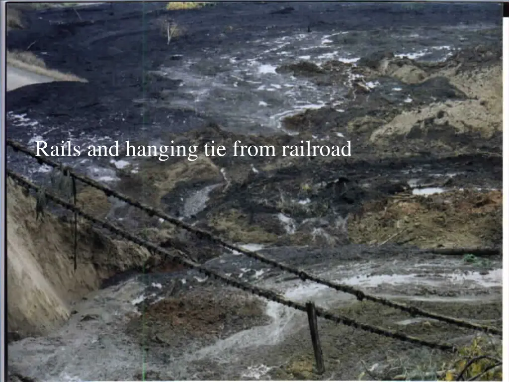 rails and hanging tie from railroad