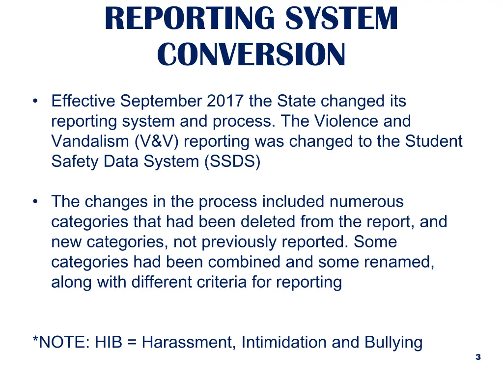 reporting system conversion
