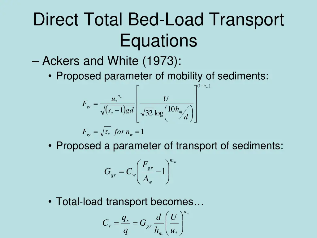 direct total bed load transport equations ackers