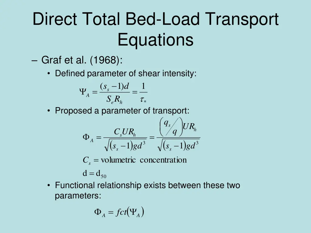 direct total bed load transport equations graf
