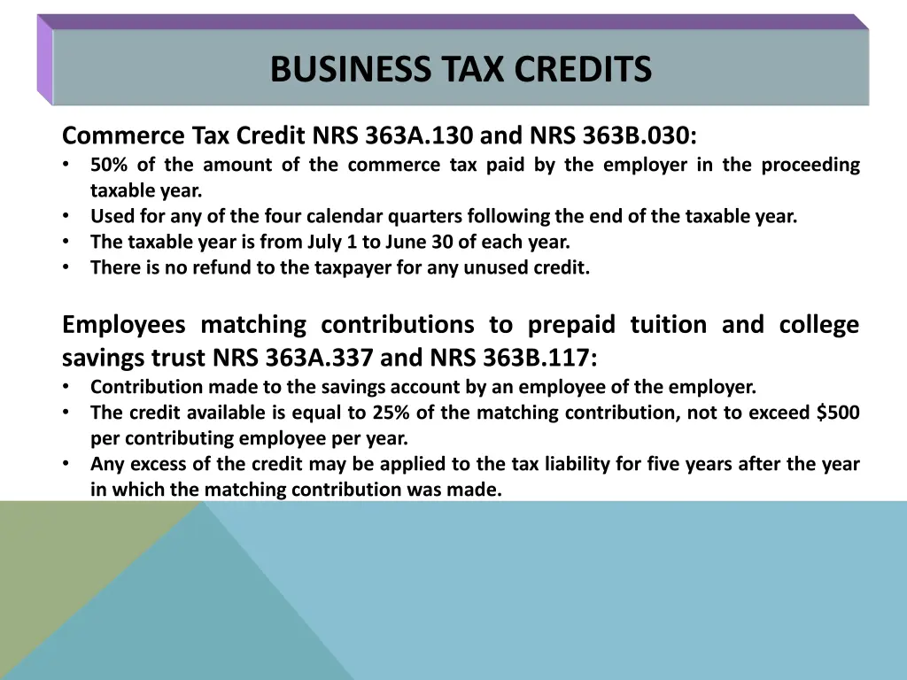 business tax credits