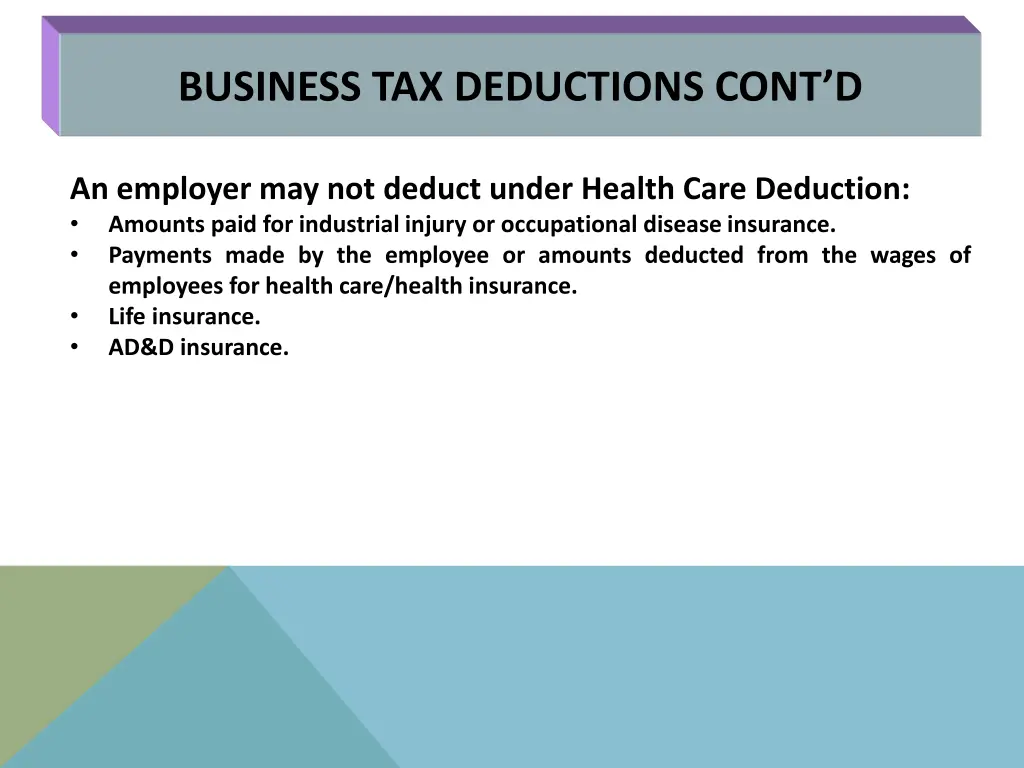 business tax deductions cont d