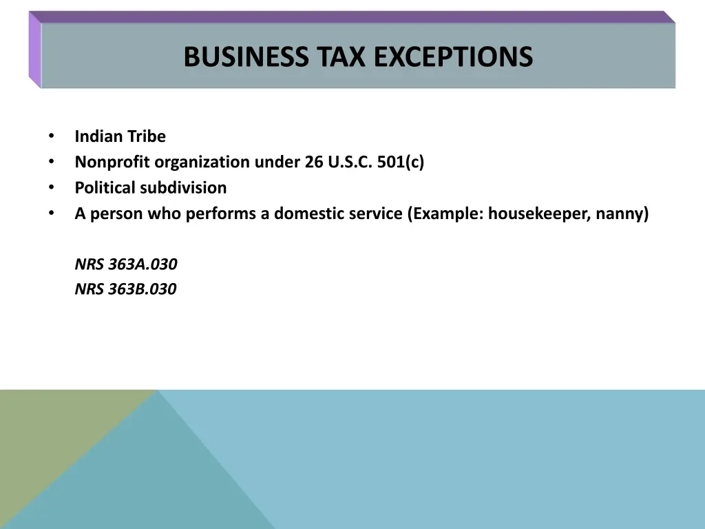 business tax exceptions