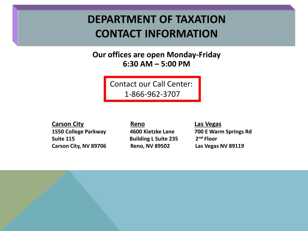 department of taxation contact information