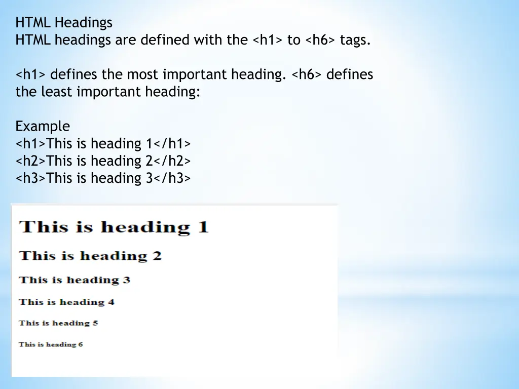 html headings html headings are defined with