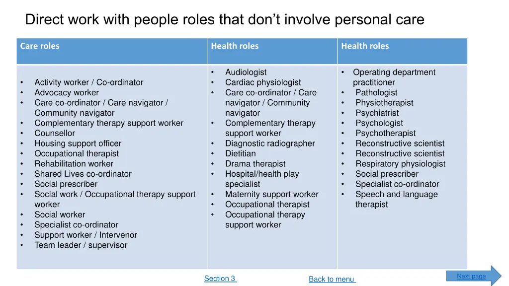 direct work with people roles that don t involve