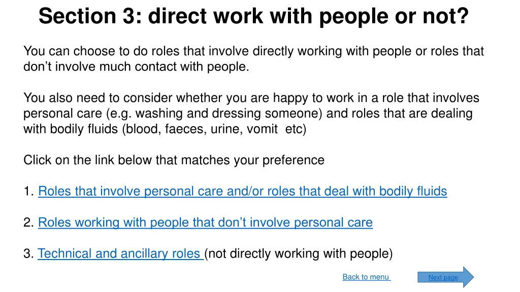 section 3 direct work with people or not