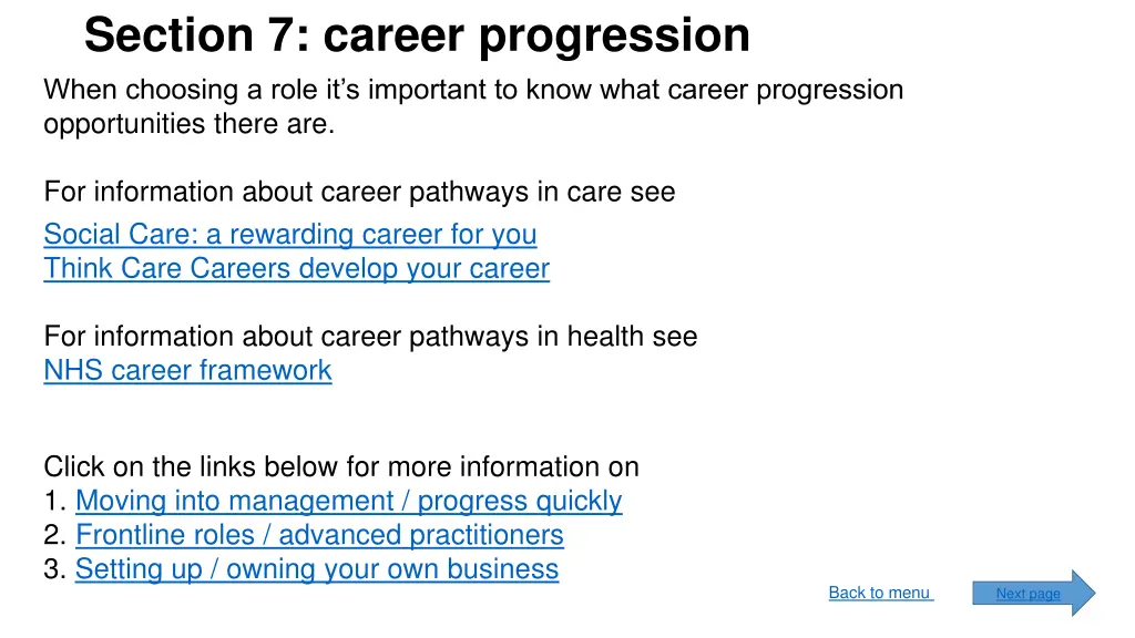 section 7 career progression when choosing a role