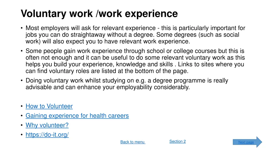 voluntary work work experience