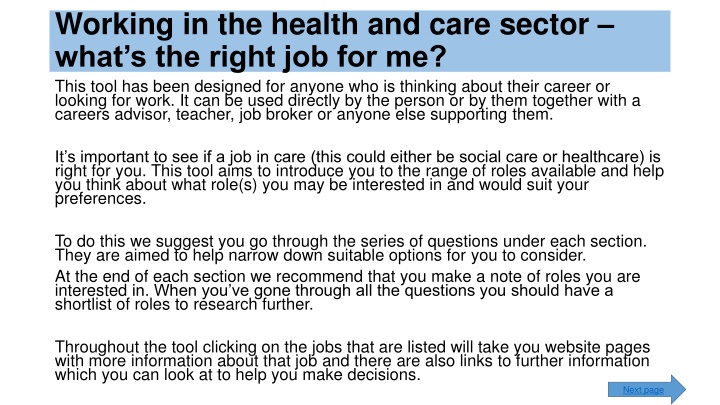 working in the health and care sector what