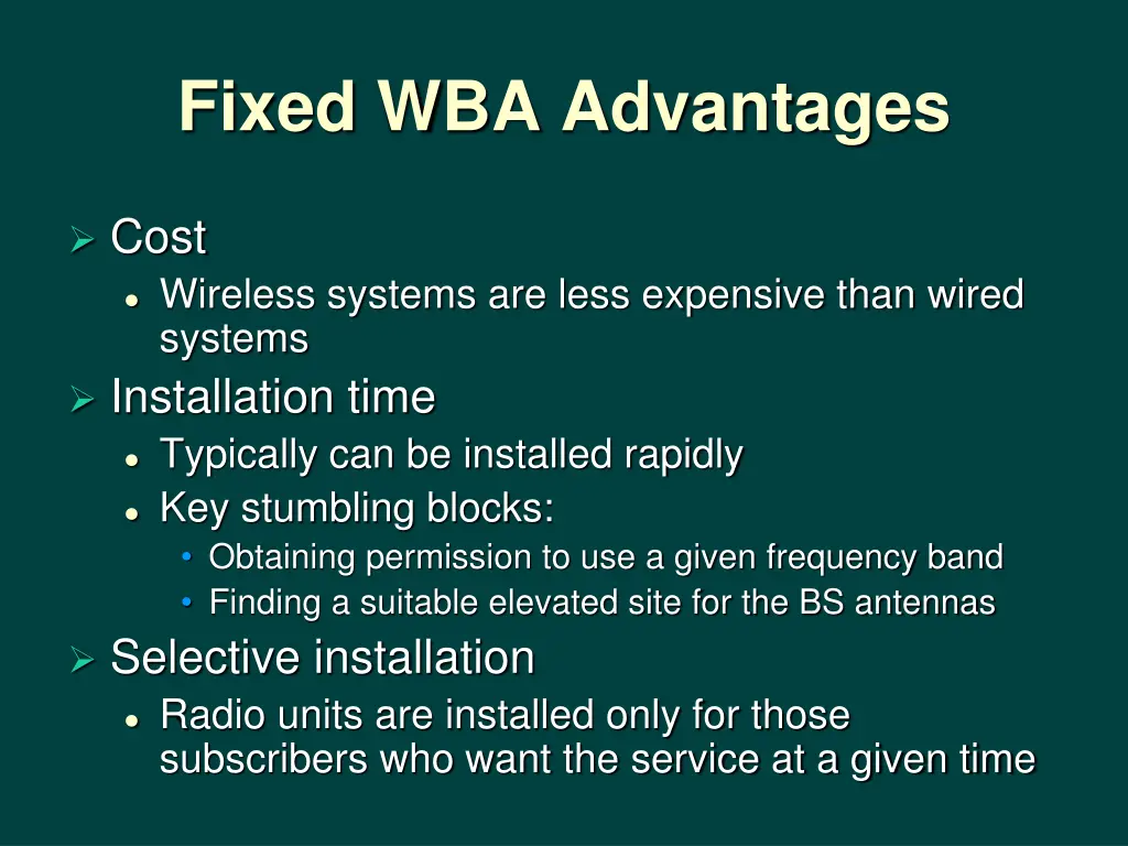 fixed wba advantages