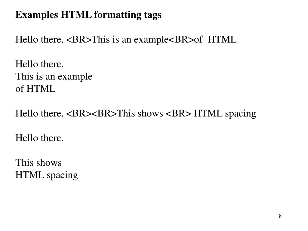 examples html formatting tags