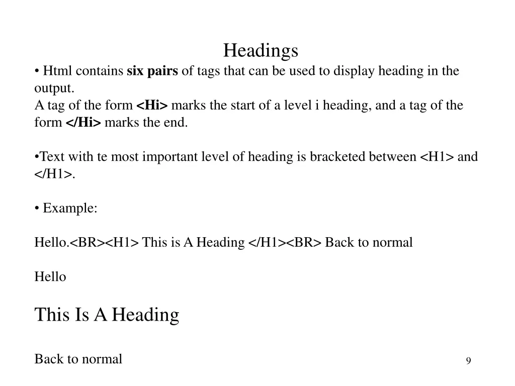 headings